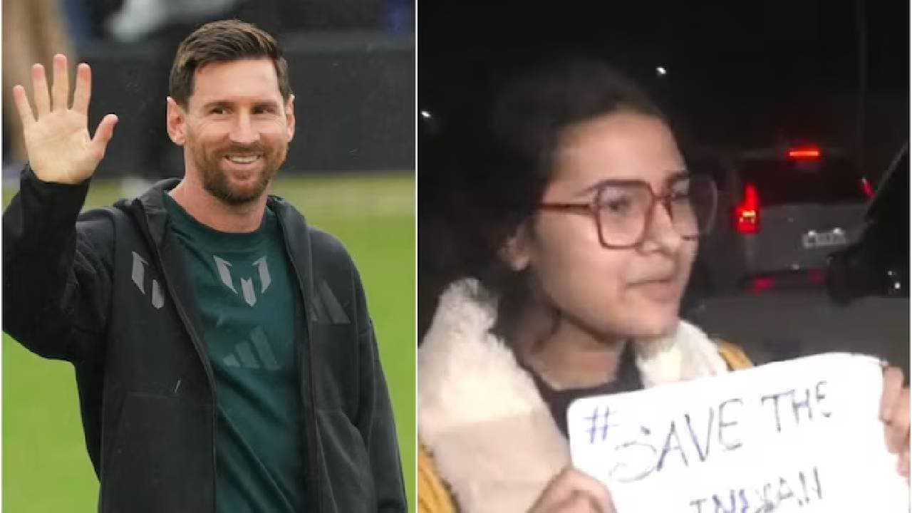 Save Indian football: Young fan spotted with placard amid Messi Kolkata Tour