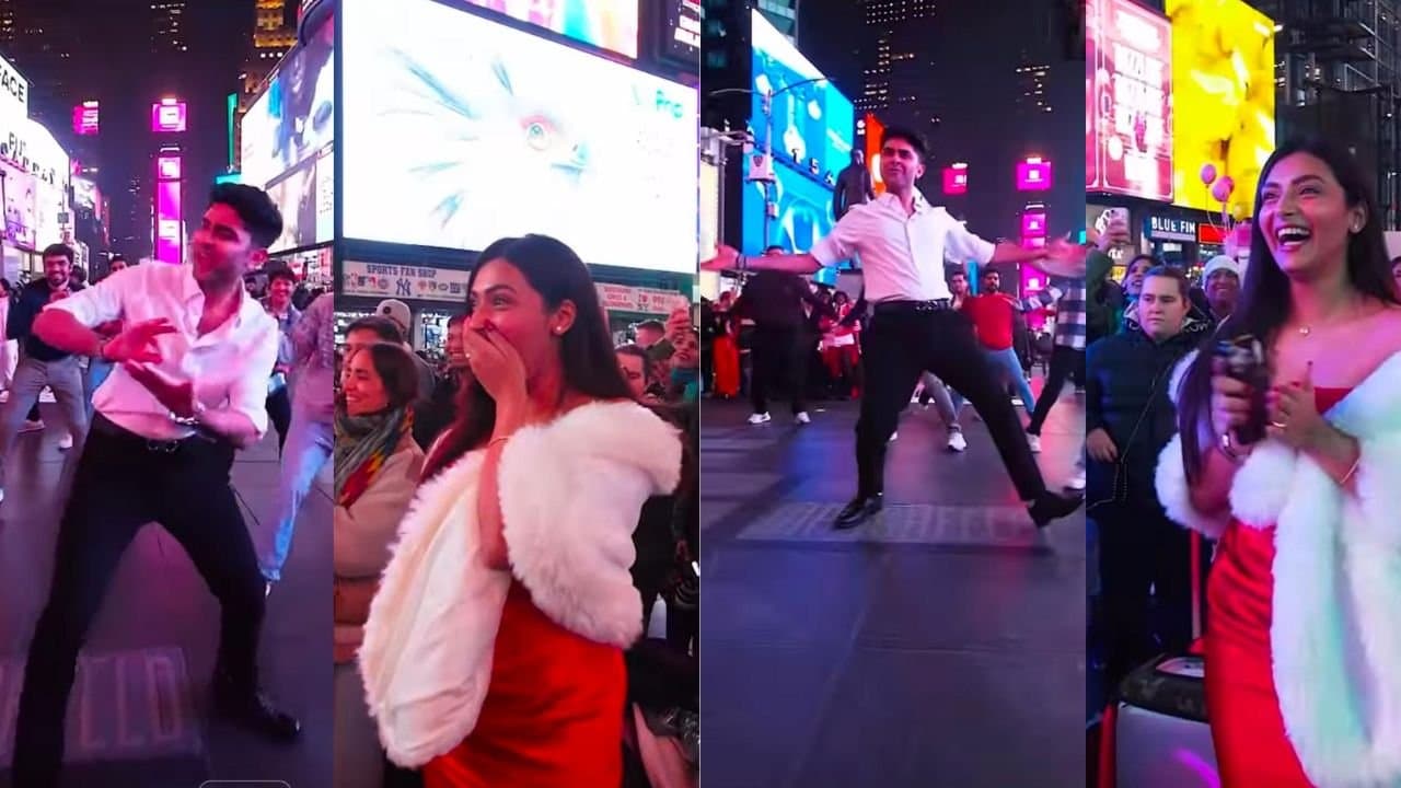 Viral Video a man proposes to his girlfriend in New York Times Square dancing on Shah Rukh Khan movie song