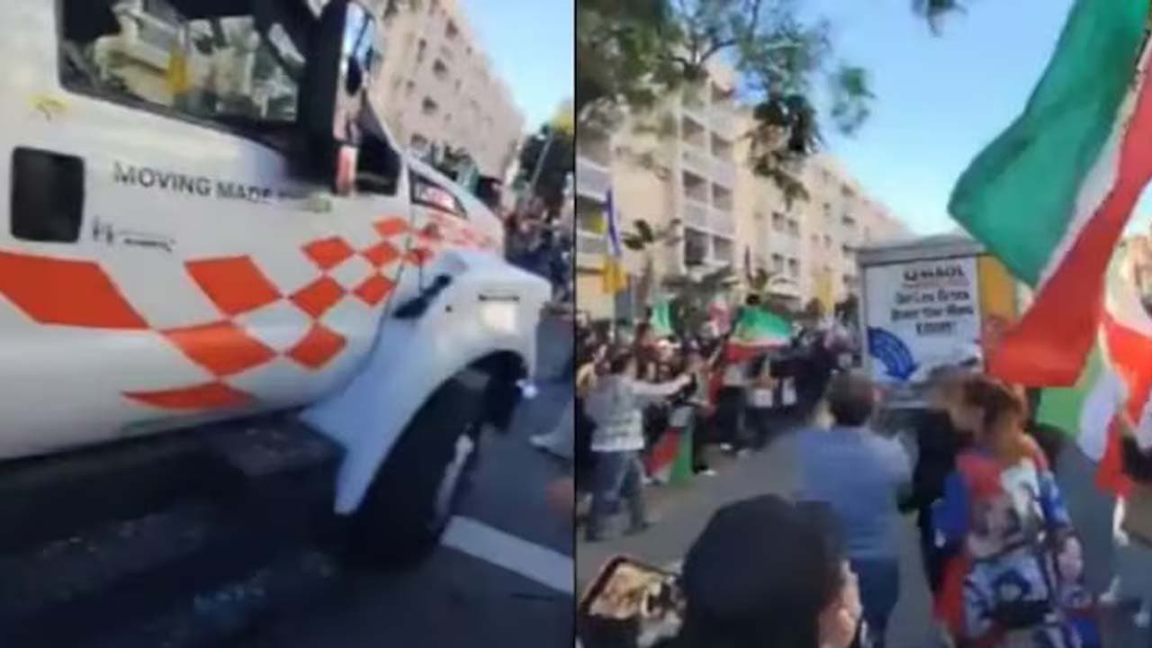 Truck drives into crowd supporting Iranian protesters In USA Los Angeles 