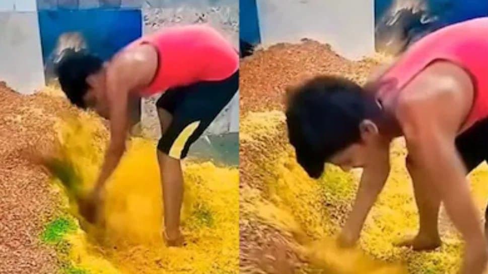 Video of man mixing namkeen with bare hands feet disgust internet