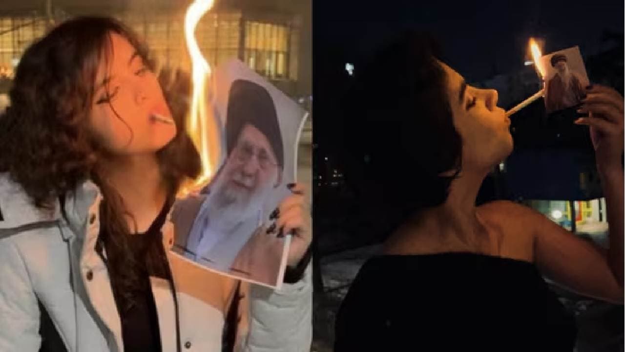Iran Latest Update Whats behind iconic images of women lighting cigarettes with Khamenei burning photos