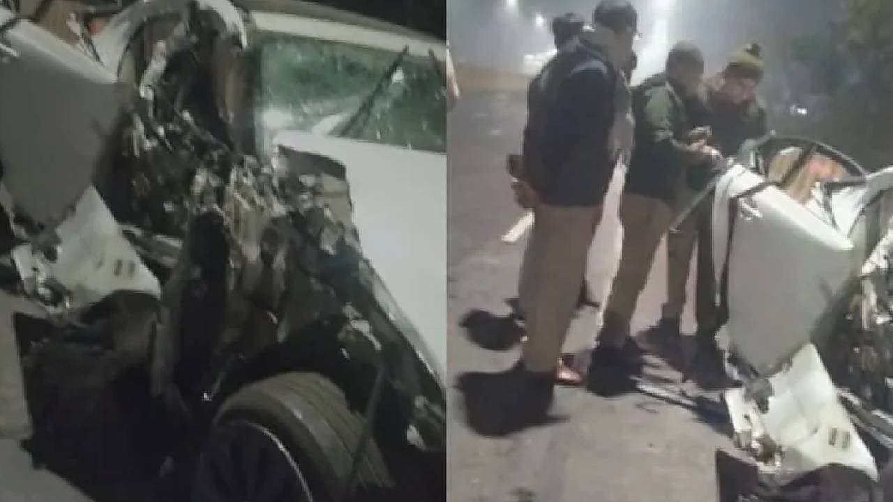 Woman Killed As Speeding Jaguar Crashes While Overtaking Truck In Noida 