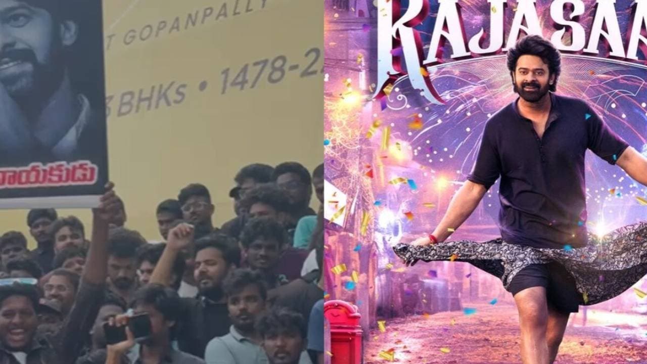 Prabhas fans Fans climb Walls bang Entry Gates create chaos in The Raja Saab preview shows