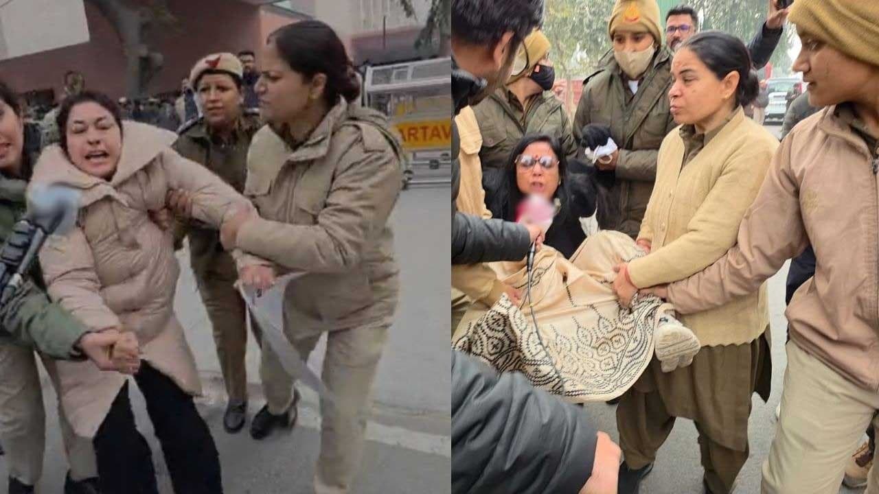 AITC MPs were staging dharna at Amit Shahs office later MPs were dragged