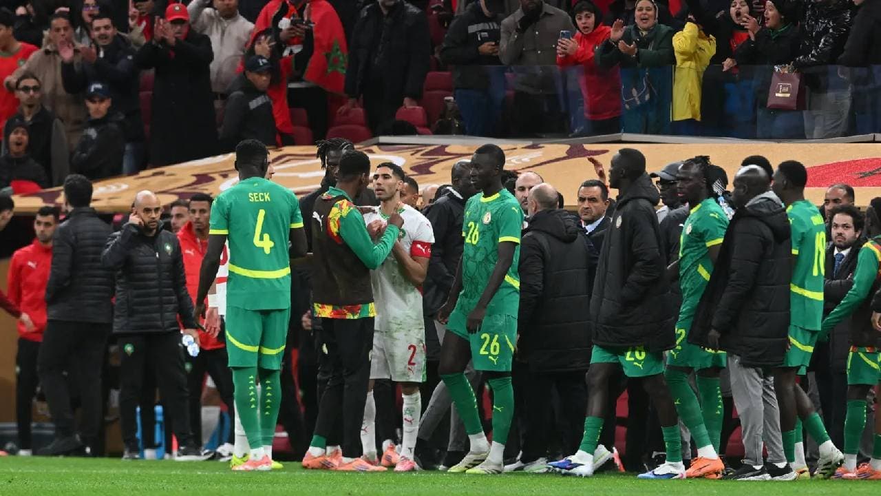 Senegal vs Morocco afcon final controversy fights walk offs