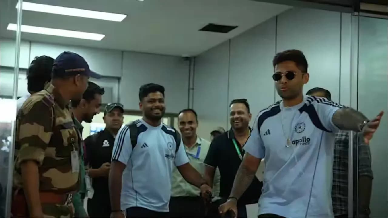 Suryakumar Yadav Plays Sanju Samsons Bodyguard As Team India Lands In Kerala