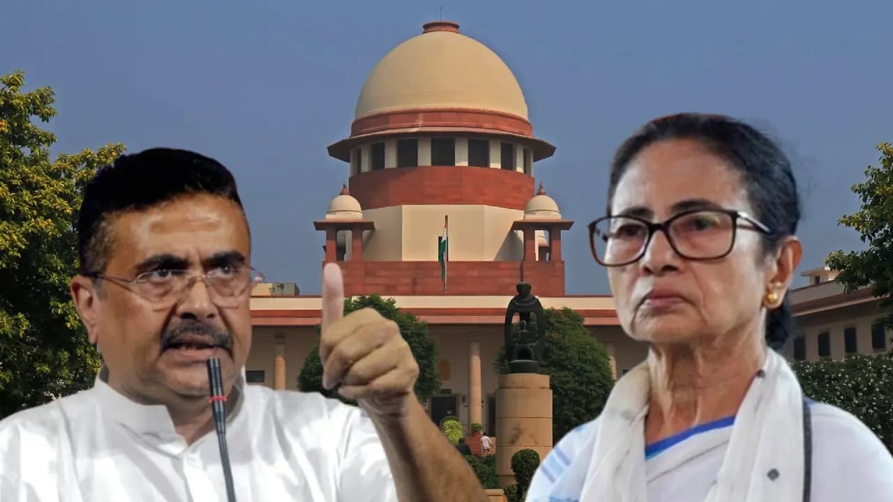 Graphic of Suvendu Adhikari and Mamata Banerjee