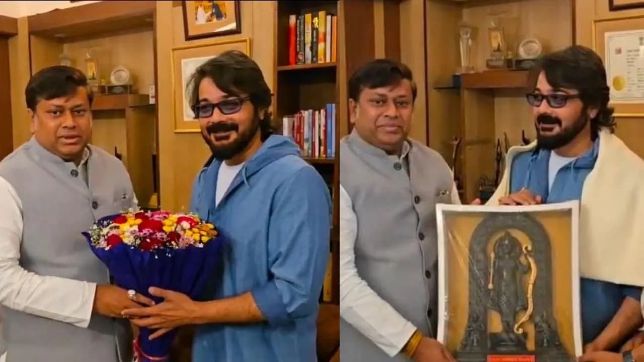 Bjp leaders sukanta Majumder visits Prosenjit Chatterjee house to greet him after he received padmashree award
