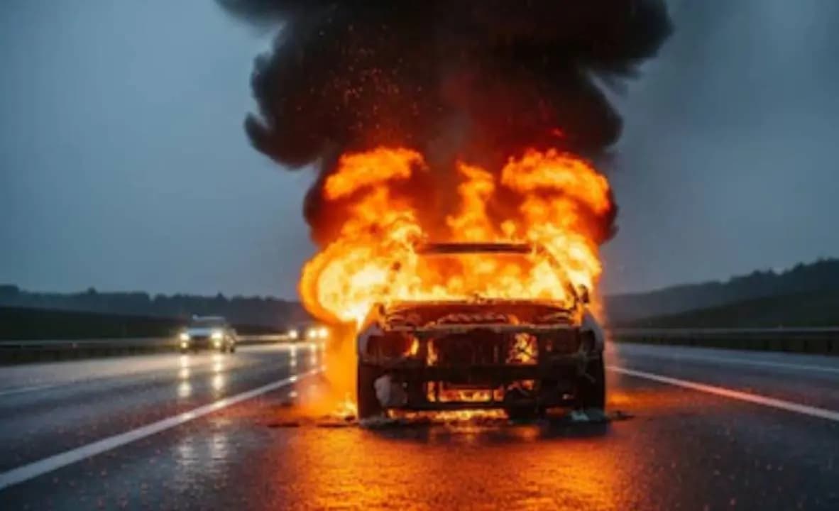 Car Carrying Doctor Couple Catches Fire In Maharashtras Beed 