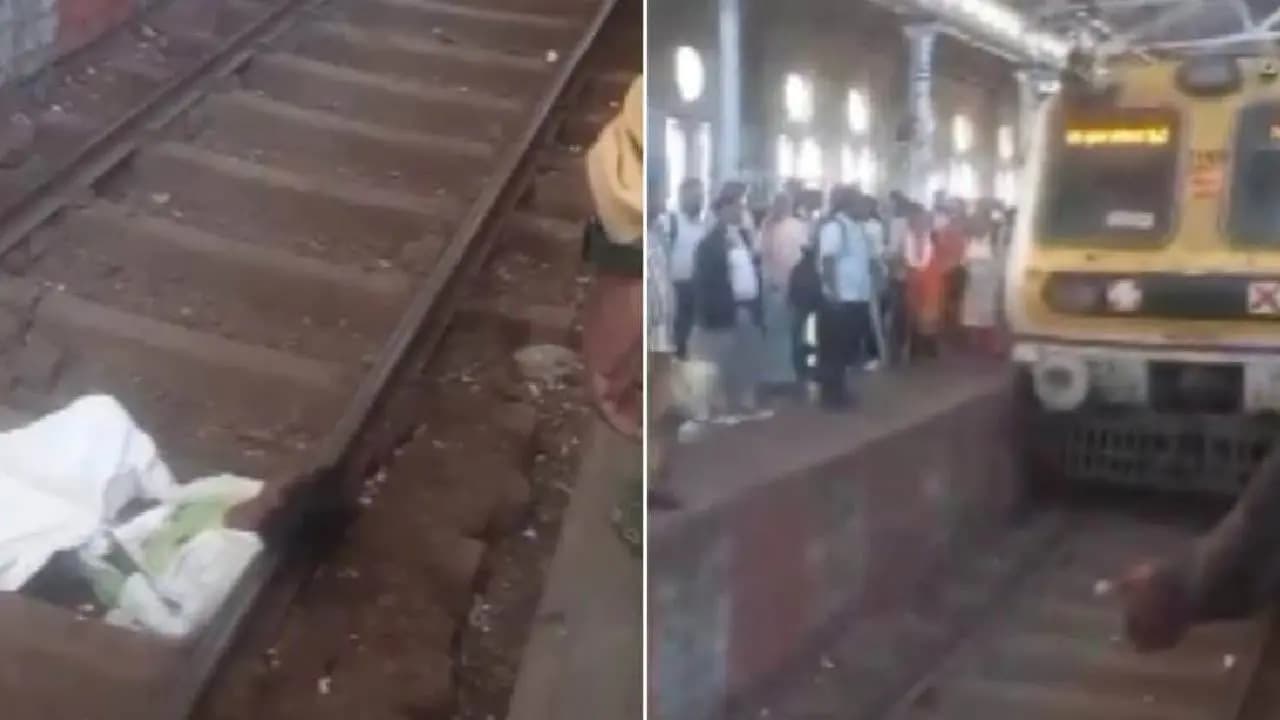 Drunk Man Sleeping On Railway Tracks As Train Approaches In Mumbai 