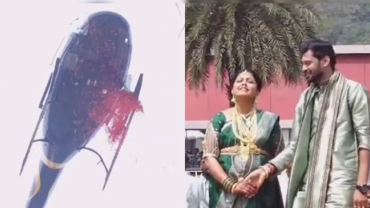 Mangaluru Man Surprises Pregnant Wife With Flower Shower From Chopper 