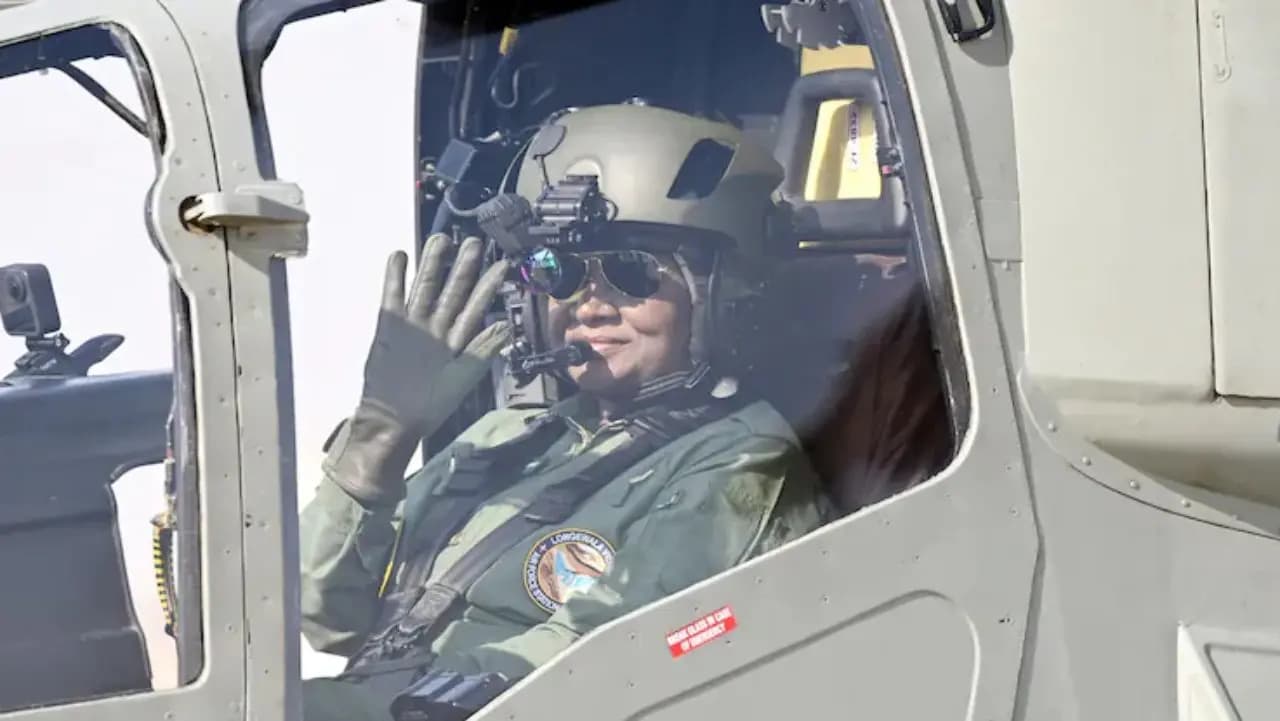 President Draupadi Murmu becomes first Indian to fly combat helicopter Prachand