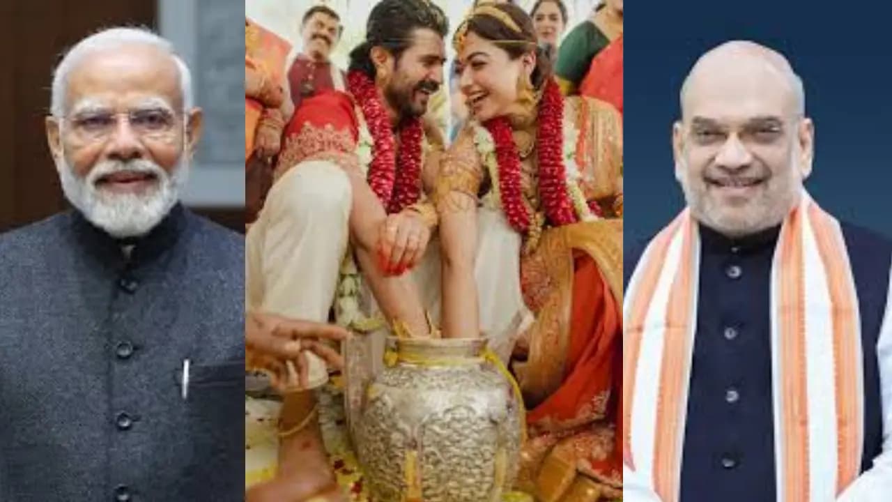 narendra modi and amit shah gave special gifts at vijay rashmikas wedding