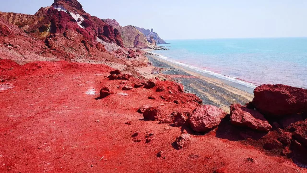 Sorkh Beach: Iran has an island with red sand in Hormuz Strait that you can eat