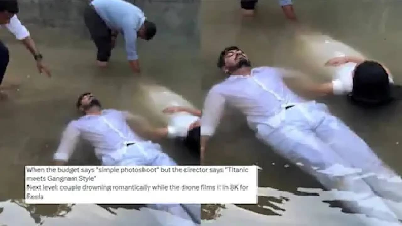 Viral Pre-Wedding Shoot Sparks Ridicule as Couple Poses in Pond to Mimic Cinematic Scene