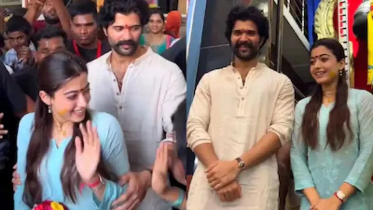 Vijay Deverakonda and Rashmika Mandanna Mobbed by Fans During Temple Visit for Month Anniversary