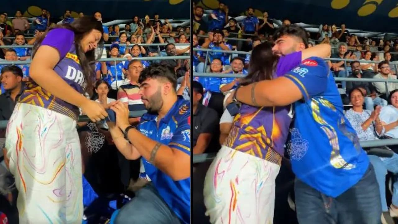 IPL 2026: Mumbai  Indians supporter proposes to a KKR fan at Wankhede briefly turned chaotic after he dropped the ring mid moment