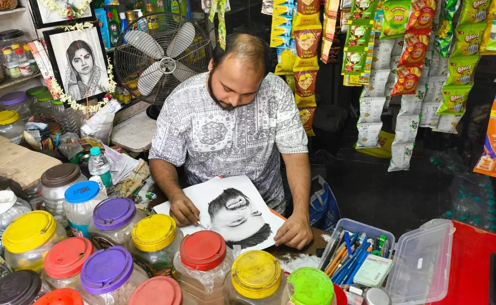man selling portrait grocery store gnr