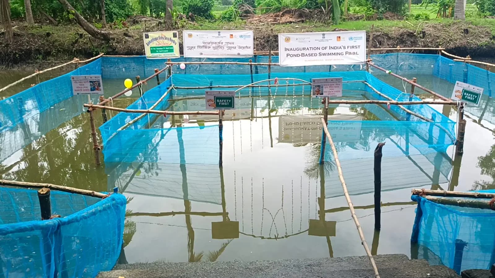 Owing to preventing the rural children from drowning, cini constructed special swiming pools in ponds gnr