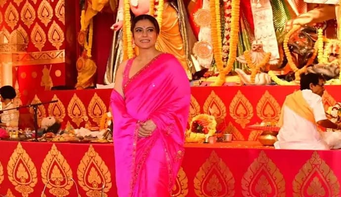 Kajol Escapes MAJOR Accident As She Trips On Stairs At Juhu Durga Puja Pandal