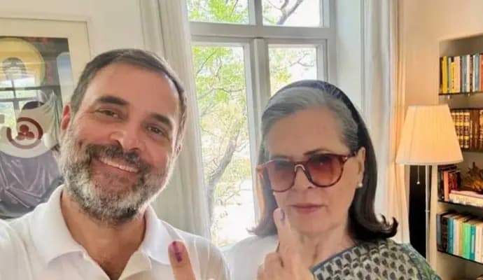 Sonia Gandhi, Son Rahul Click Selfie After Voting In Delhi