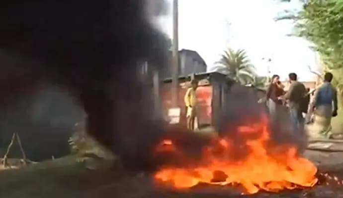 Protest Against Trinamool panchayat member Shankar Sardar in sadeshkhali