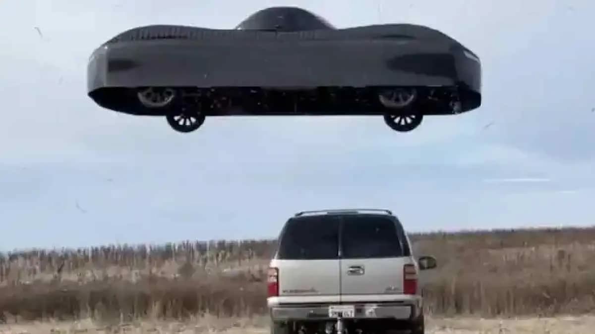 Flying car trail on California road