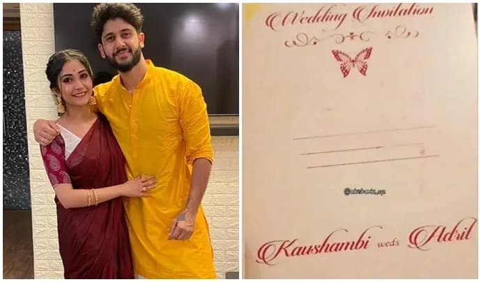 Look at the wedding card of Adrit and Koushambi