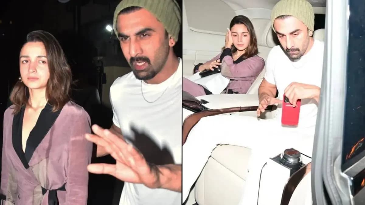 Ranbir Kapoor angrily pulls a photographer by his arm after paparazzi surrounds him for a picture with Alia Bhatt ent