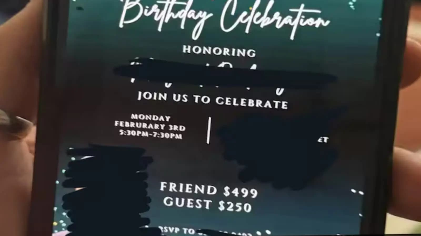a user shared a photo of the digital invite which required invitees to pay a huge sum to attend the party_gnr