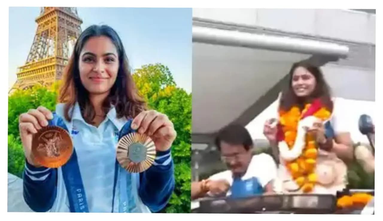 manu bhaker returns home from paris, welcome in delhi airport spt