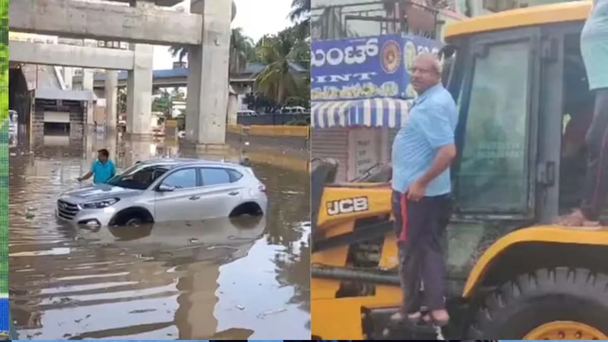 Bengaluru MLA visits waterlogged area on bulldozer 