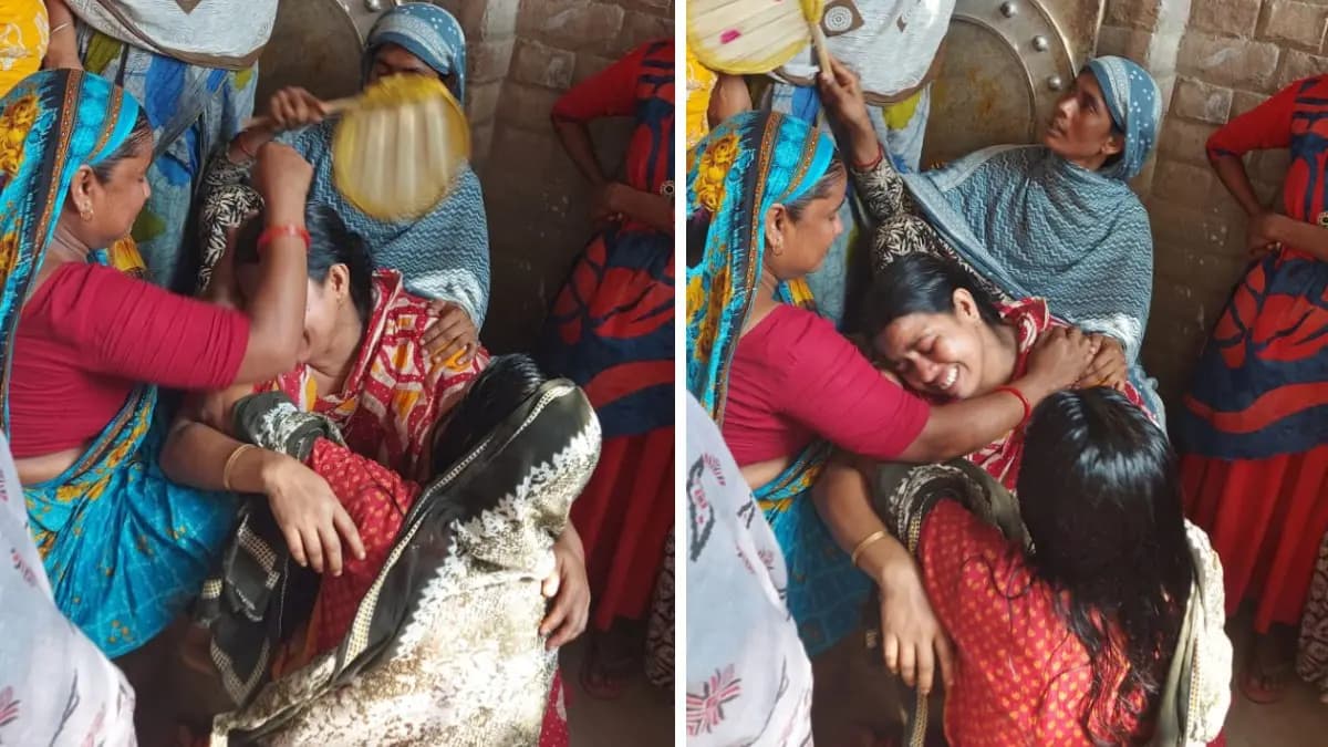 Neighbours of Indian soldier Jhantu Ali Shiek throngs at his residence