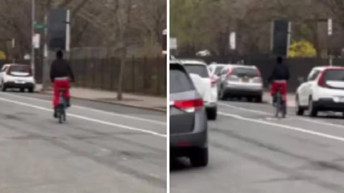 Man Rides Bike with Balancing Refrigerator On His Head viral video 