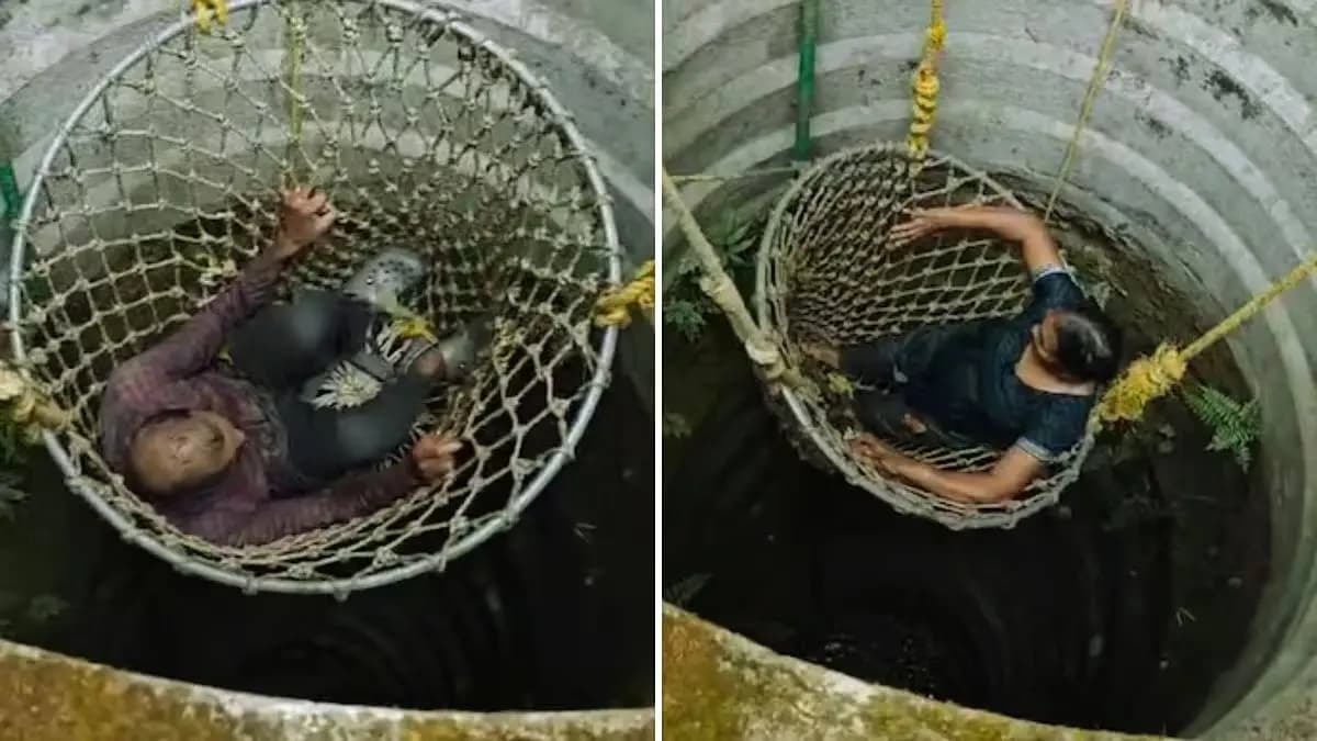 woman climbs down 40 foot well to rescue her husband at kerala