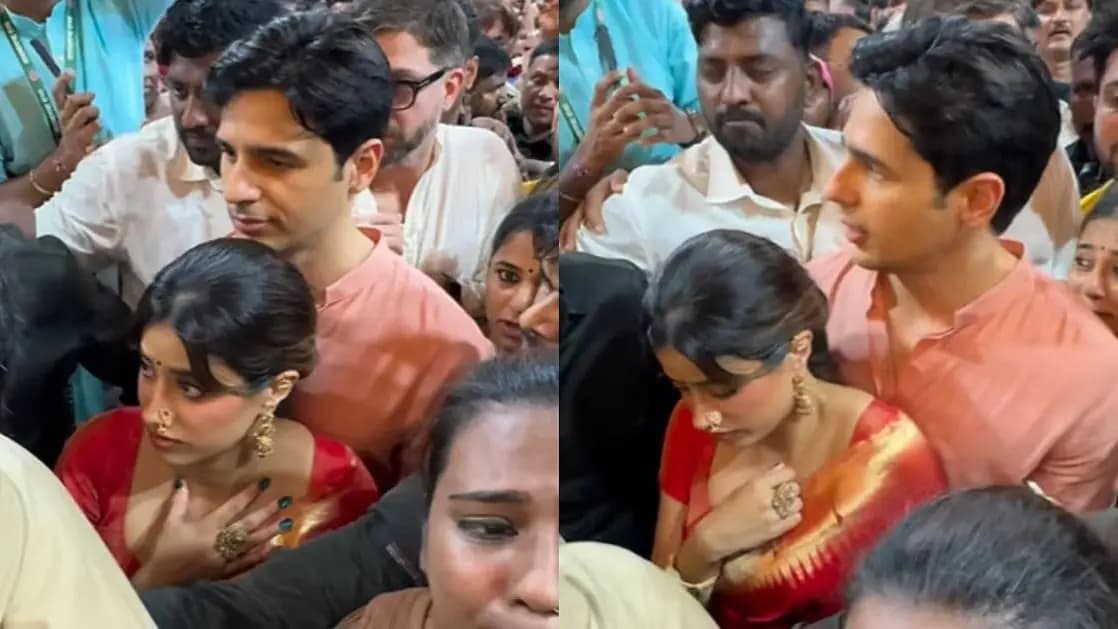 Sidharth Malhotra steps in to shield Janhvi Kapoor in Lalbaugcha Raja crowd