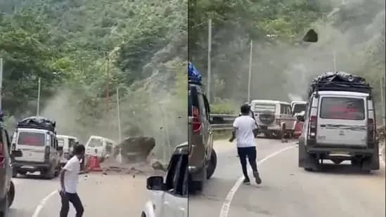 Boulders roll down hill onto traffic as landslides hit Arunachal Pradesh