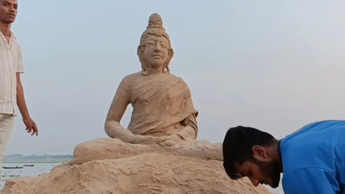 Sand Artists formed Lord Buddha in Burdwan