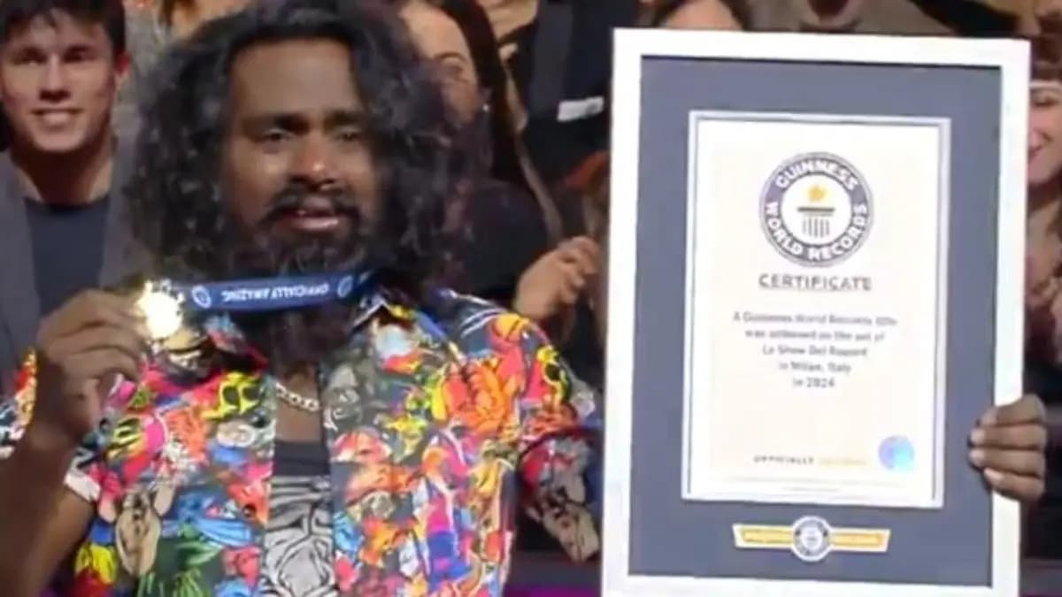 Indian Drill Man inserts nails into nose after stopping fans with tongue for world record gnr