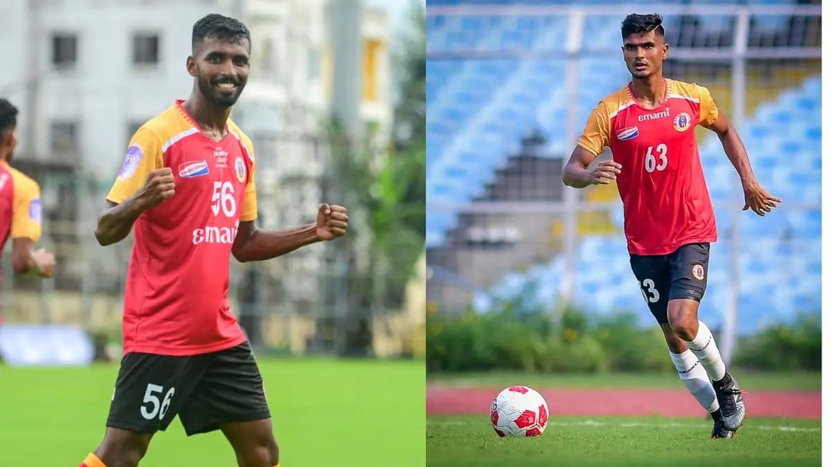 A tale of two footballers of East Bengal Manotos Maji scores and Monotosh Chakladar defends 