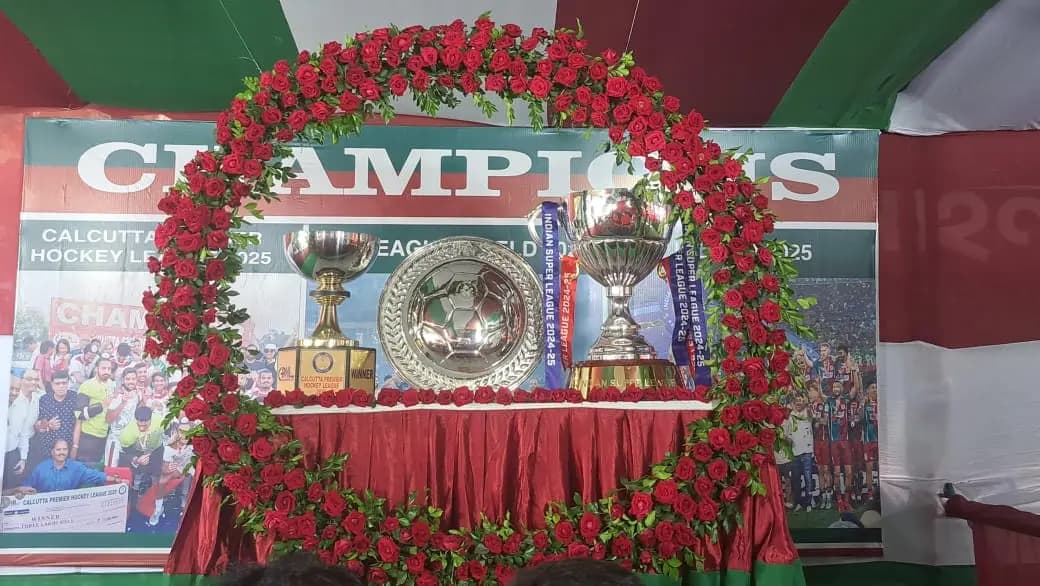 ISL Trophy display at Mohun Bagan-bar puja performed at various clubs of maidan