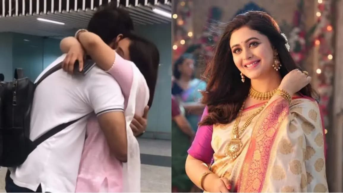 Actress Ritabhari Chakraborty hug her fiance Sumit Arora at airport