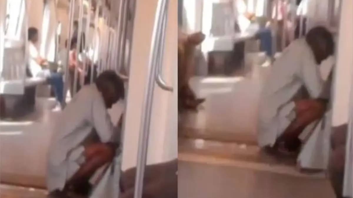 Old man urinating inside delhi metro