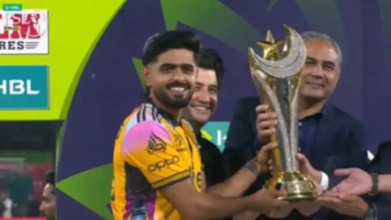 Peshwar Zalmi captain Babar Azam tried to recreate Rohit Sharmas trophy celebration but ended up failing miserably