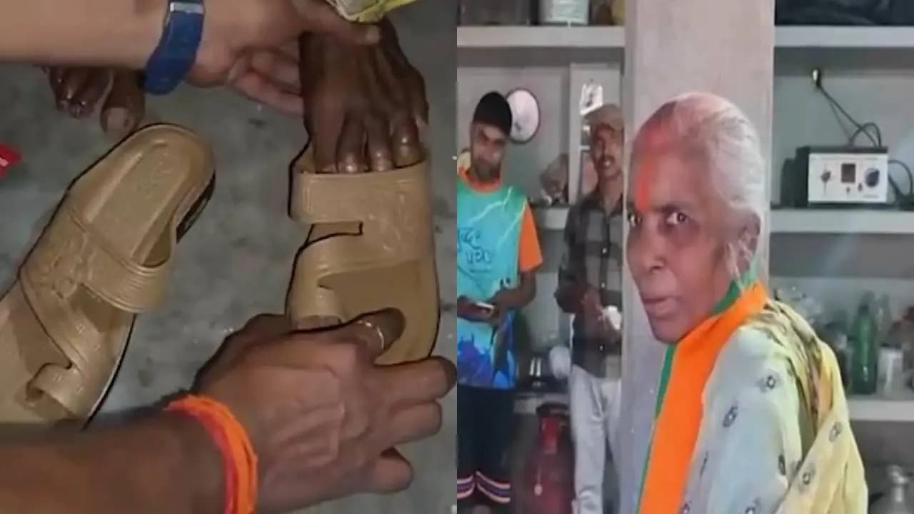 After 28 Years, 72 Years Old Woman Wore Chappal After BJP Victory In Basanti