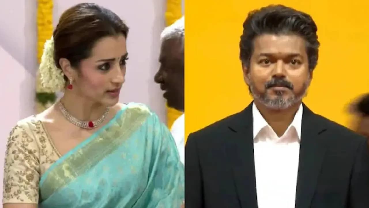 Trisha Krishnan stuns in Kanjivaram saree at Thalapathy Vijay s oath ceremony