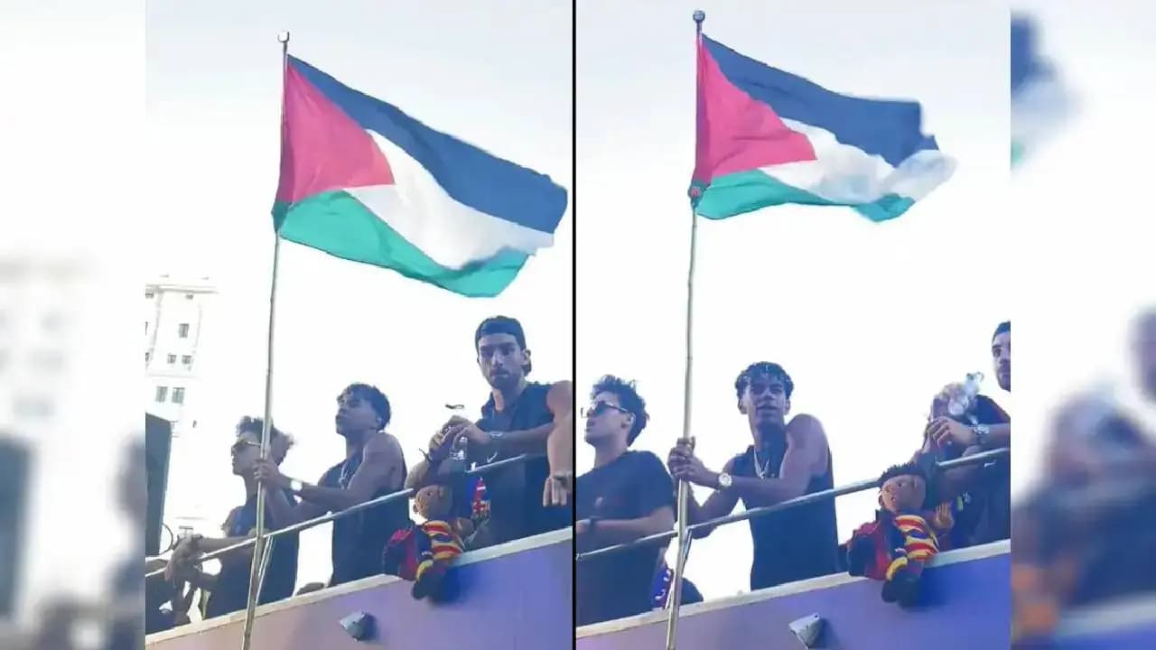Video: Barcelona Superstar Lamine Yamal Waves Palestine Flag At La Liga Title Parade