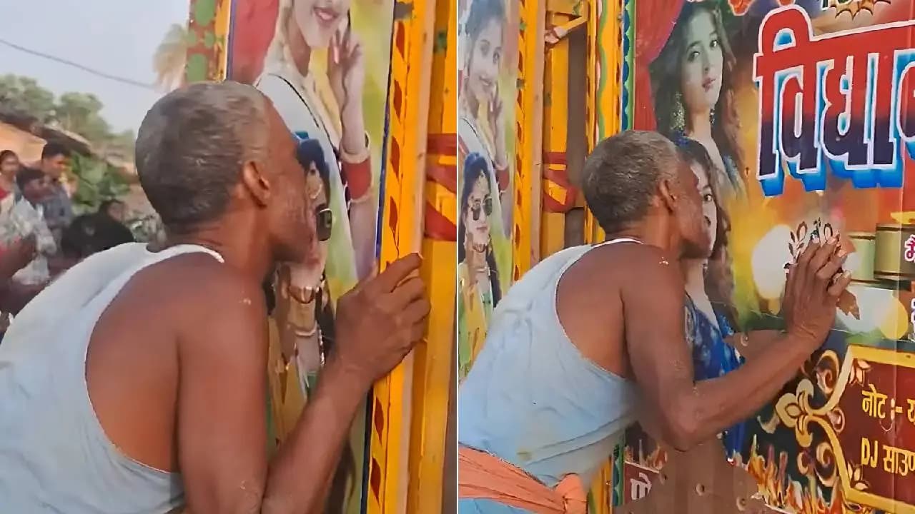 Viral Video Sparks Outrage Bihar Man Caught Licking Posters Of Women On Truck