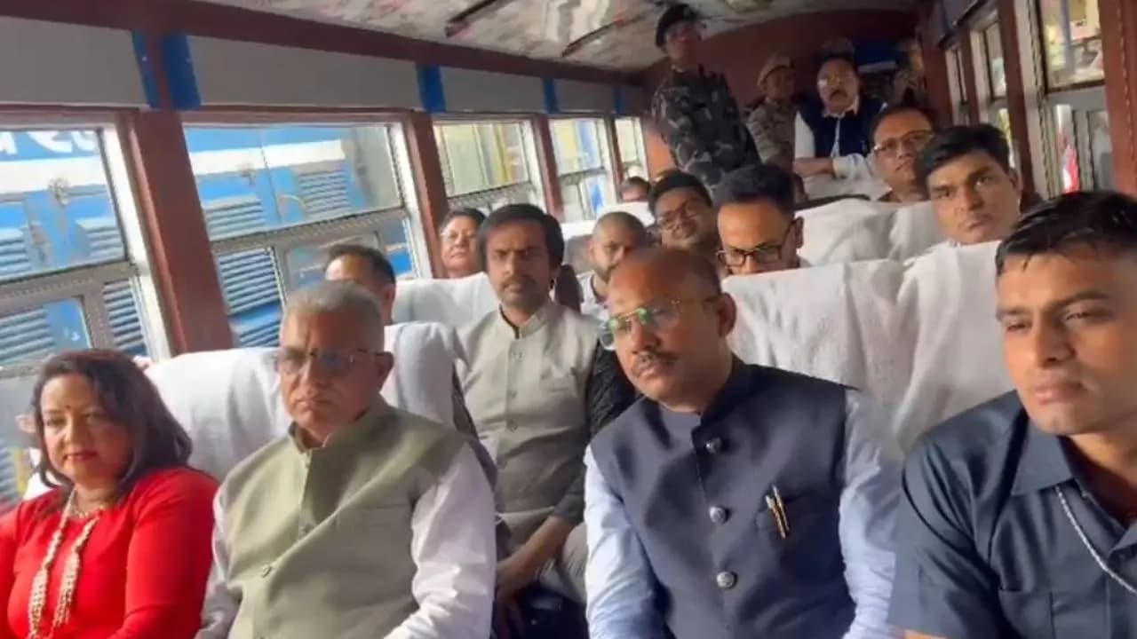 Minister Dilip Ghosh in high spirits in Kurseong takes a ride on the Toy Train