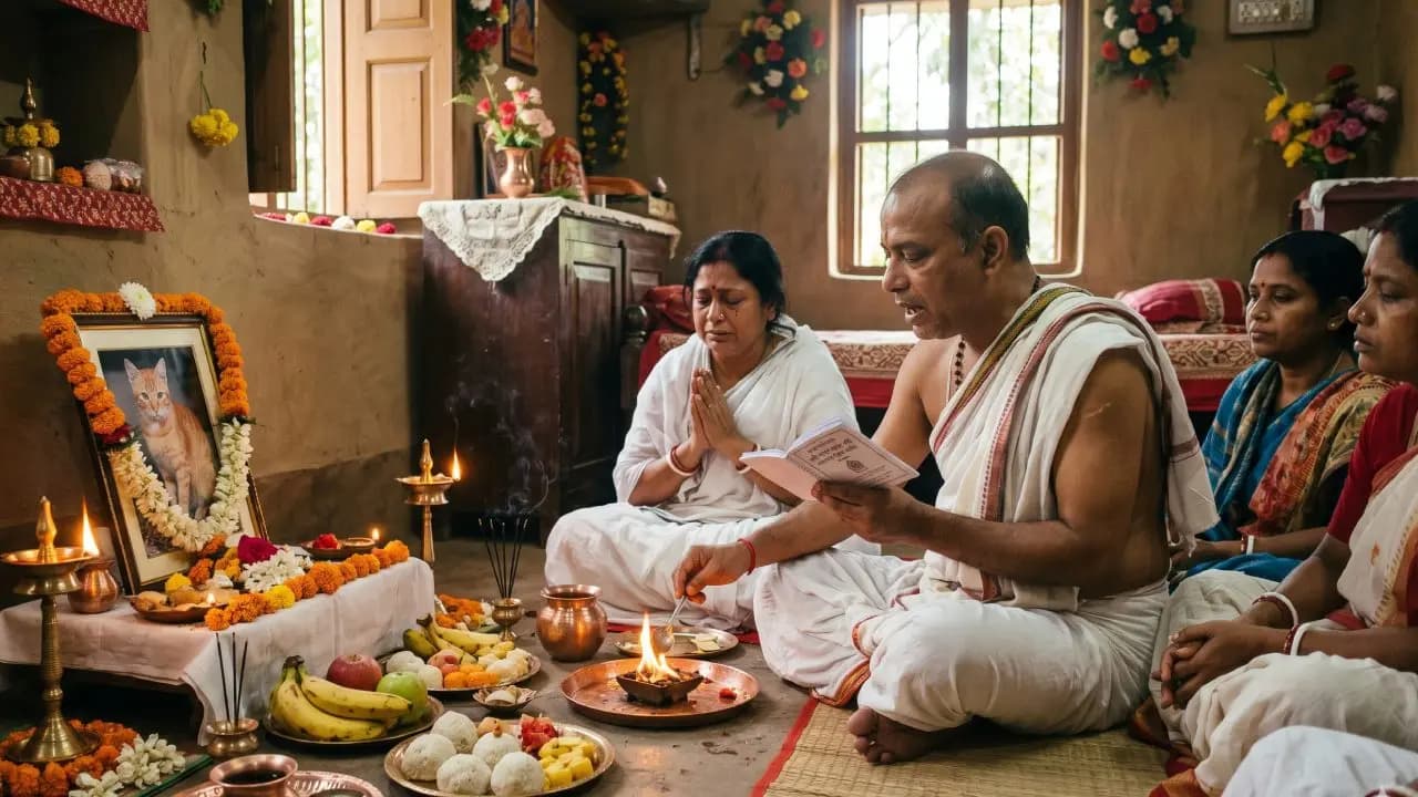 A ritual for the peace of a cats soul in Jalpaiguri